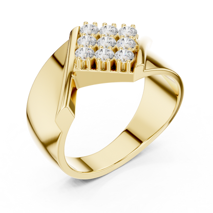 Yellow Gold Chevron Pave Statement Wedding Ring 0.45CTW Diamonds