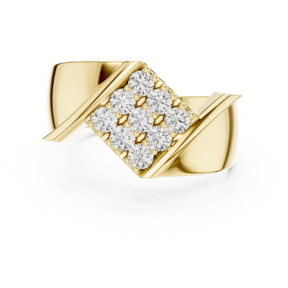 Yellow Gold Chevron Pave Statement Wedding Ring 0.45CTW Diamonds