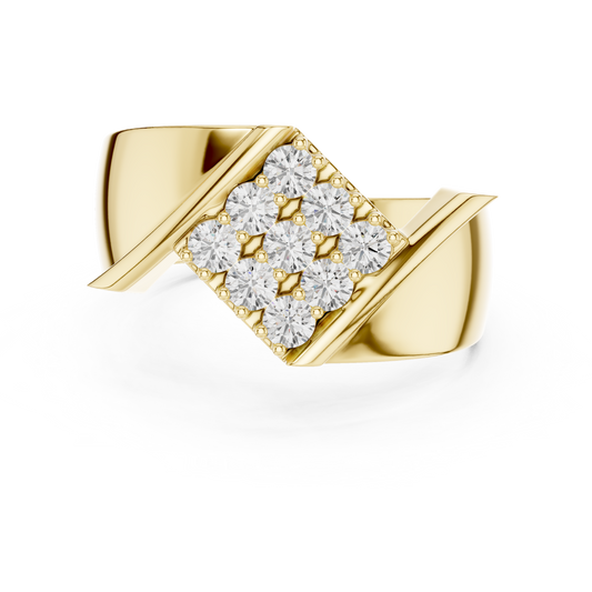 Yellow Gold Chevron Pave Statement Wedding Ring 0.45CTW Diamonds