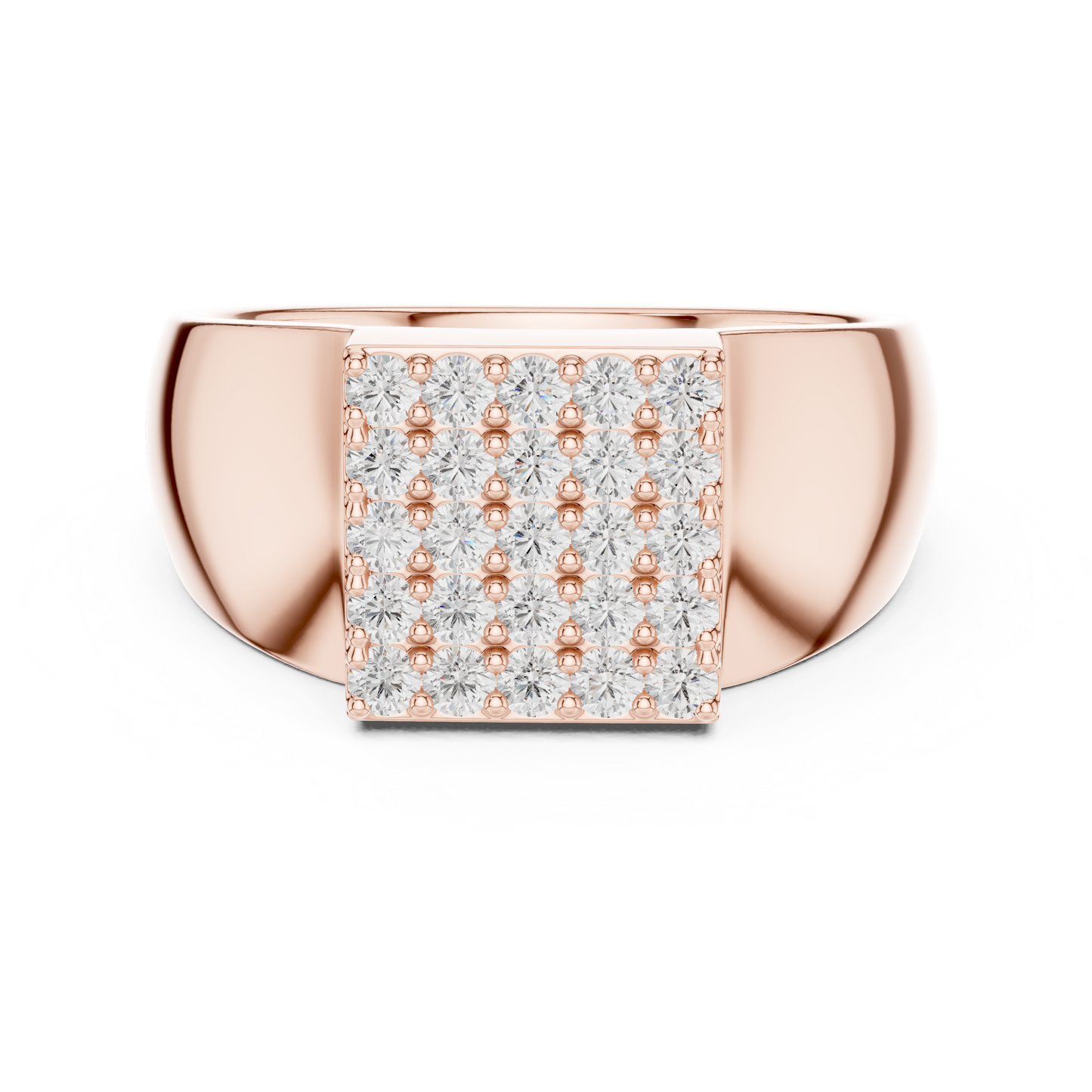 0.45ct Men's Pavé Diamond Square Signet Ring in Yellow Gold
