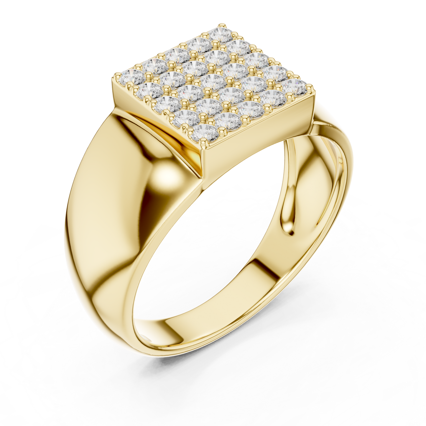0.45ct Men's Pavé Diamond Square Signet Ring in Yellow Gold