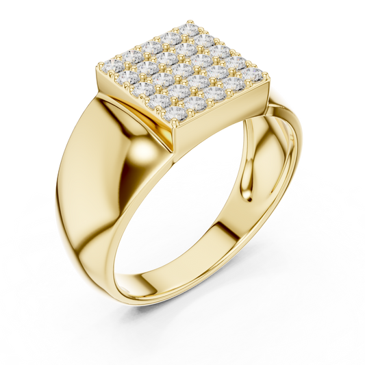 0.45ct Men's Pavé Diamond Square Signet Ring in Yellow Gold
