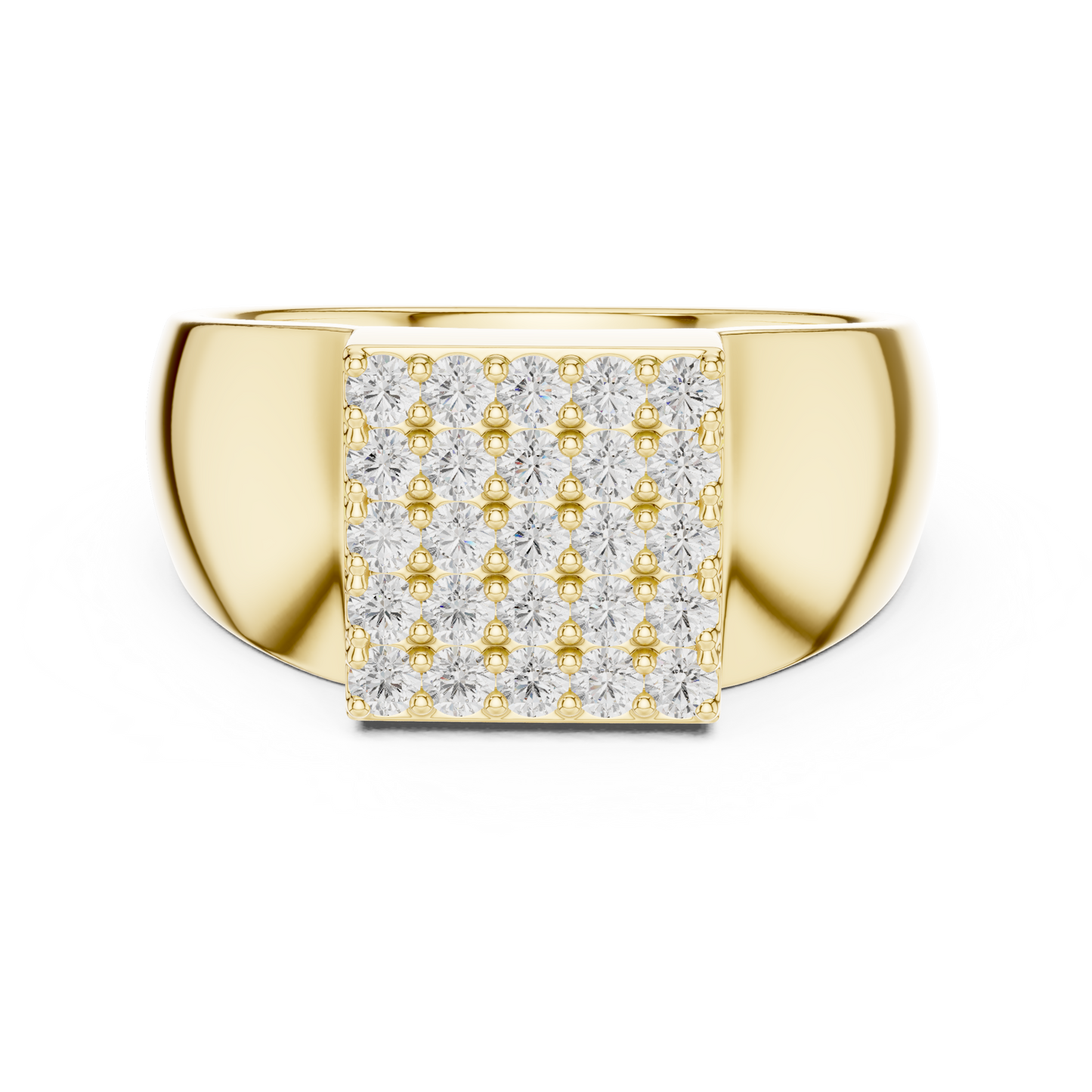 0.45ct Men's Pavé Diamond Square Signet Ring in Yellow Gold