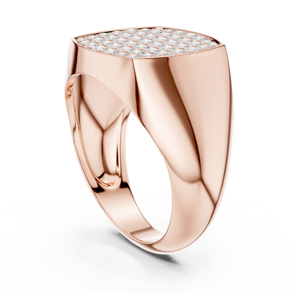 Yellow Gold Cushion Shape Round Diamond Signet Ring 0.70CTW