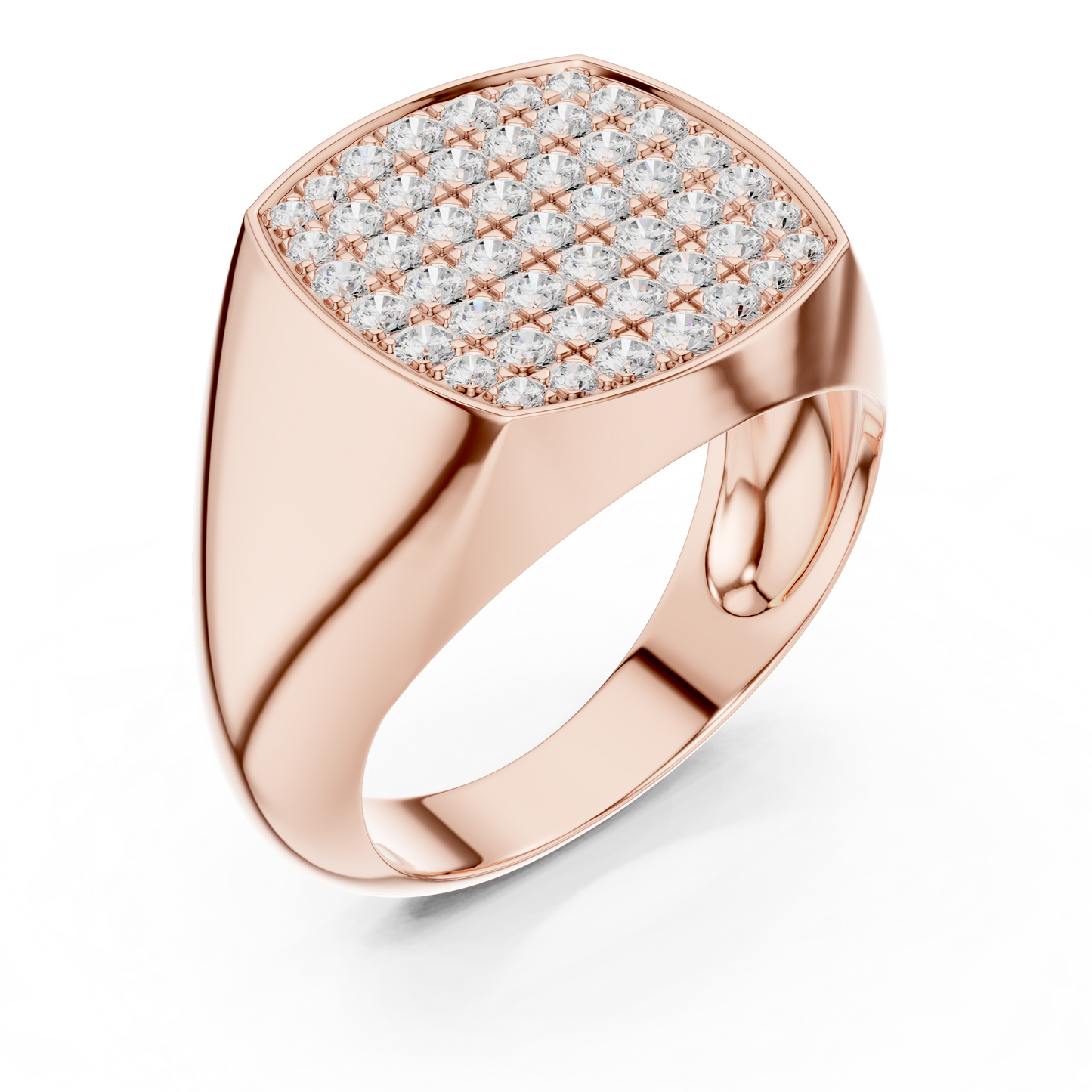 Yellow Gold Cushion Shape Round Diamond Signet Ring 0.70CTW