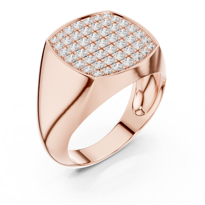 Yellow Gold Cushion Shape Round Diamond Signet Ring 0.70CTW
