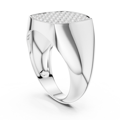 Yellow Gold Cushion Shape Round Diamond Signet Ring 0.70CTW