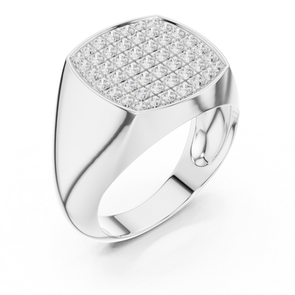 Yellow Gold Cushion Shape Round Diamond Signet Ring 0.70CTW