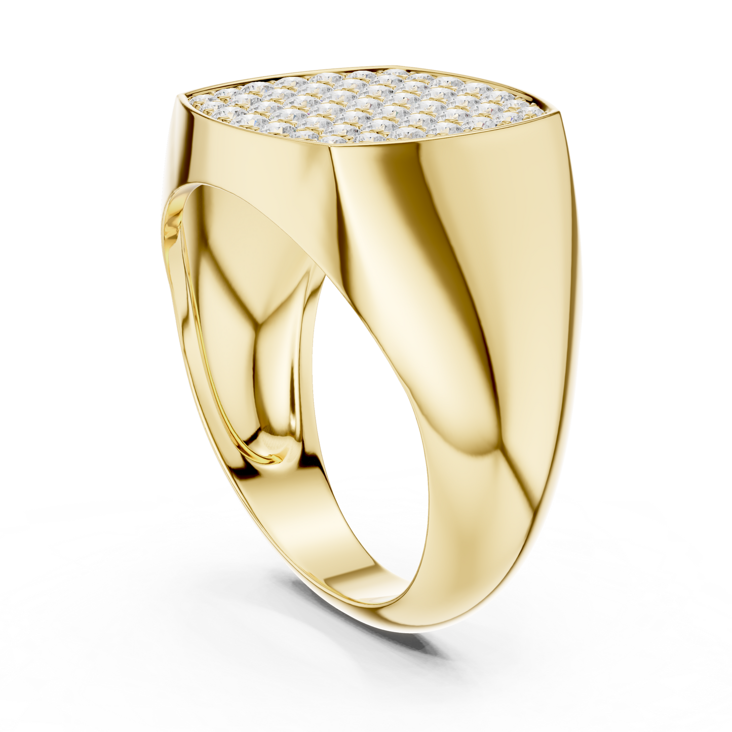 Yellow Gold Cushion Shape Round Diamond Signet Ring 0.70CTW