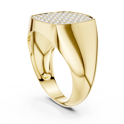 Yellow Gold Cushion Shape Round Diamond Signet Ring 0.70CTW