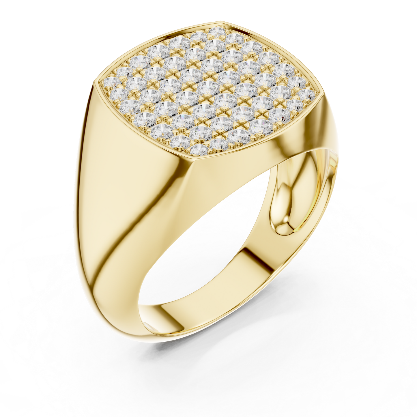 Yellow Gold Cushion Shape Round Diamond Signet Ring 0.70CTW