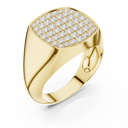 Yellow Gold Cushion Shape Round Diamond Signet Ring 0.70CTW