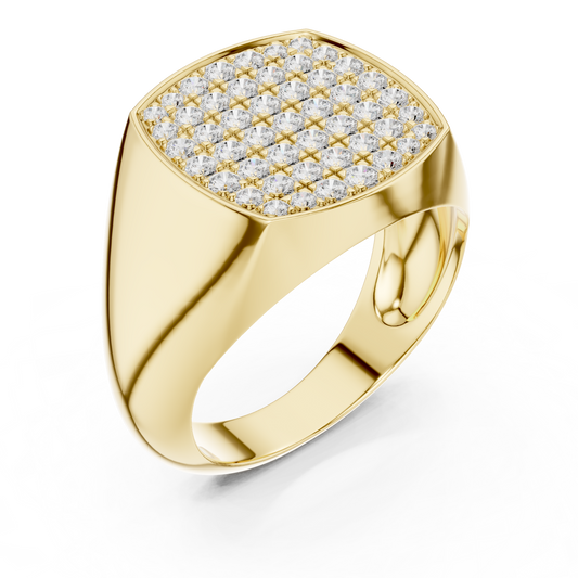 Yellow Gold Cushion Shape Round Diamond Signet Ring 0.70CTW