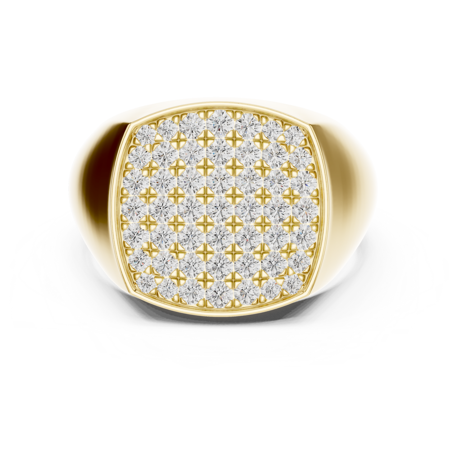 Yellow Gold Cushion Shape Round Diamond Signet Ring 0.70CTW