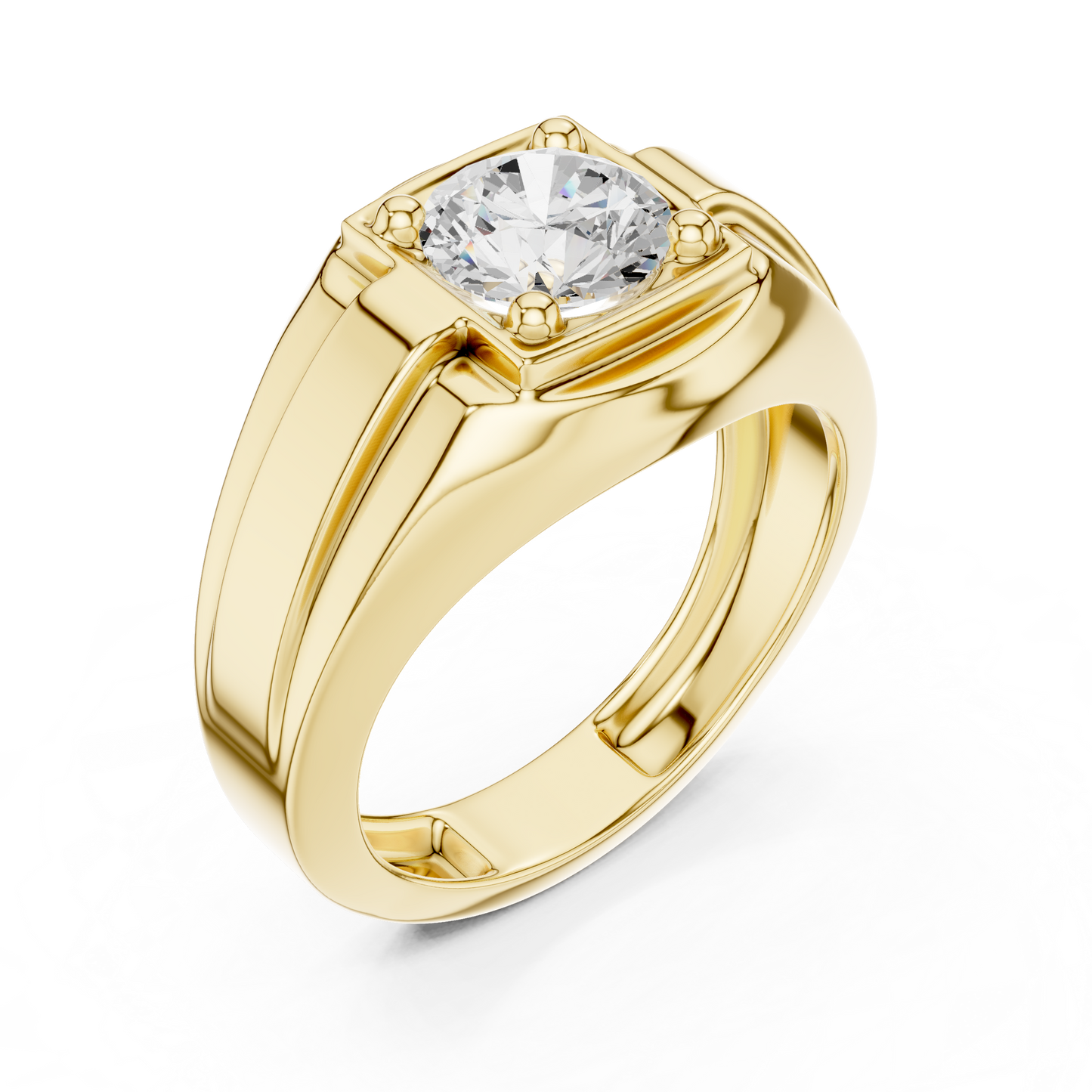 1.1ct Round Solitaire Diamond Men's Ring in Yellow Gold