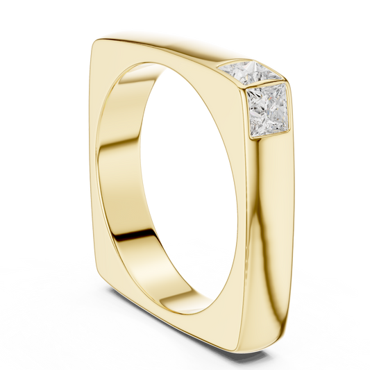 0.7ct Princess Cut Two-Stone Corner Diamond Ring in Yellow Gold