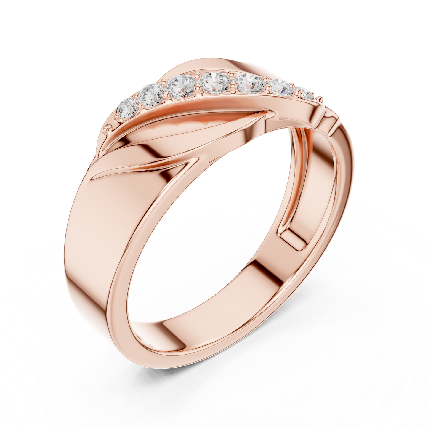 0.14ct Men's Sculptural Diagonal Wave Diamond Band in Yellow Gold