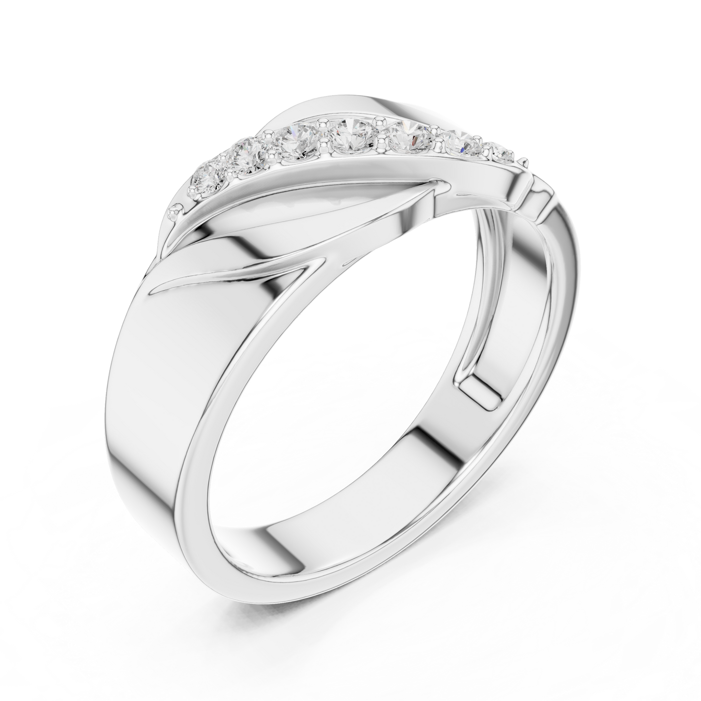 0.14ct Men's Sculptural Diagonal Wave Diamond Band in Yellow Gold