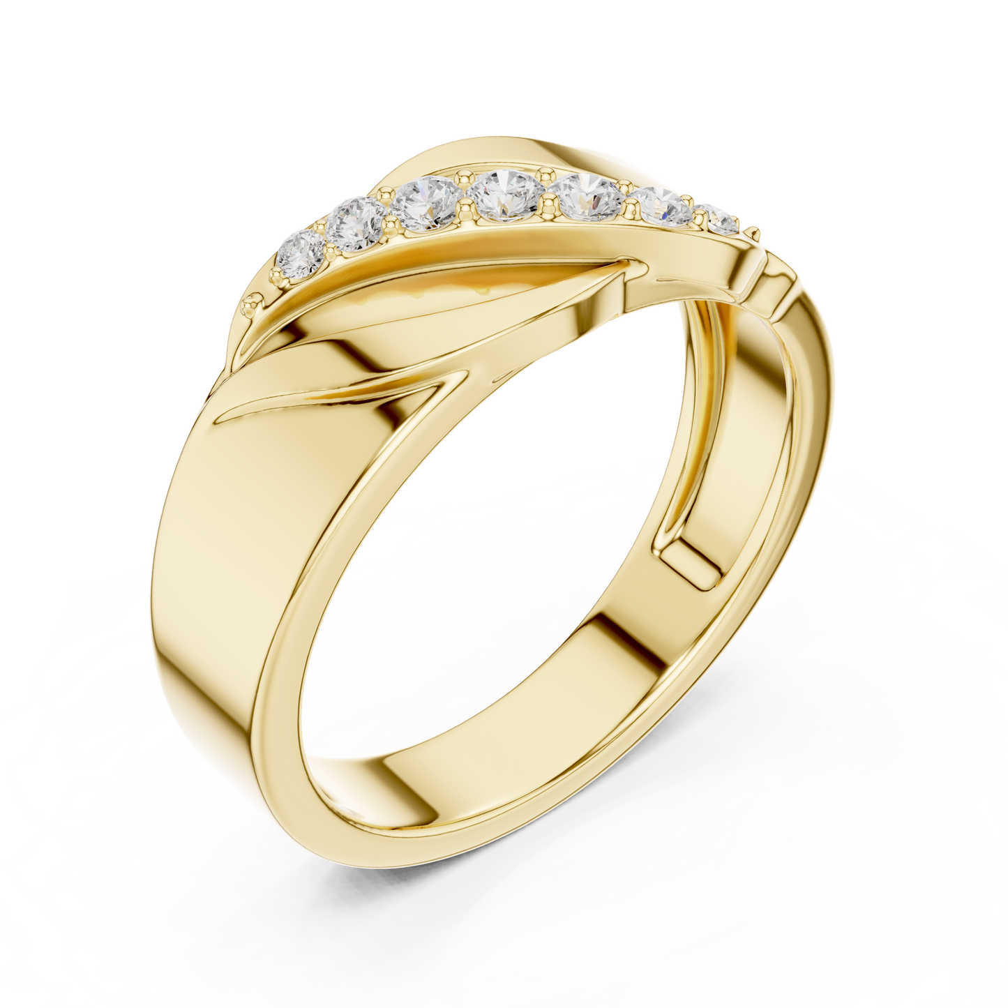 0.14ct Men's Sculptural Diagonal Wave Diamond Band in Yellow Gold