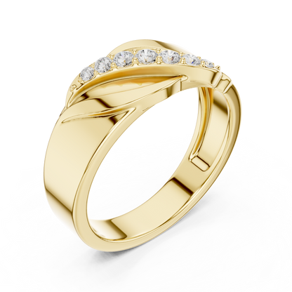 0.14ct Men's Sculptural Diagonal Wave Diamond Band in Yellow Gold