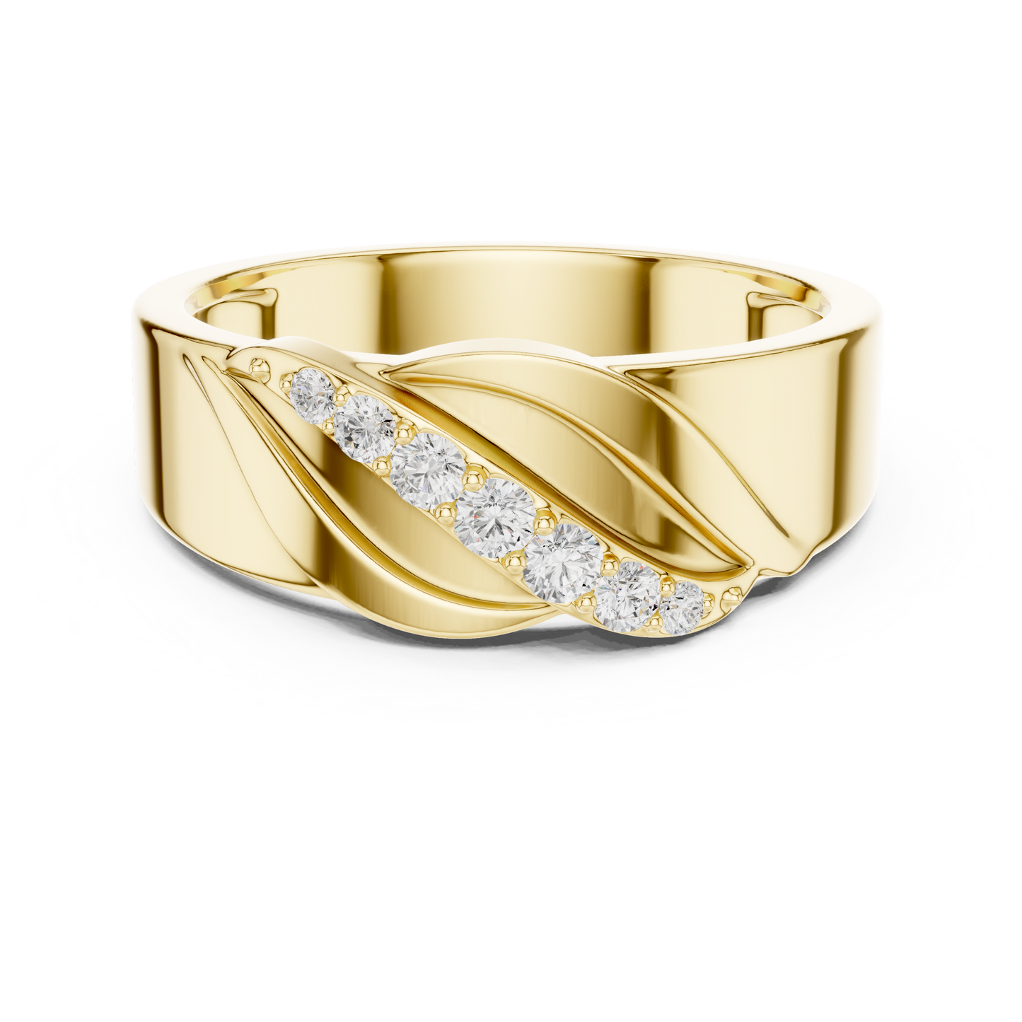 0.14ct Men's Sculptural Diagonal Wave Diamond Band in Yellow Gold
