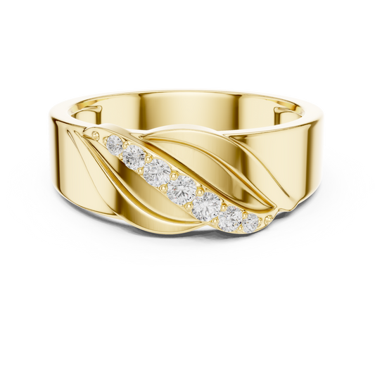 0.14ct Men's Sculptural Diagonal Wave Diamond Band in Yellow Gold