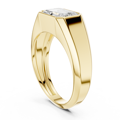 1.8ct Men's Emerald-Cut Diamond Signet Ring in Yellow Gold