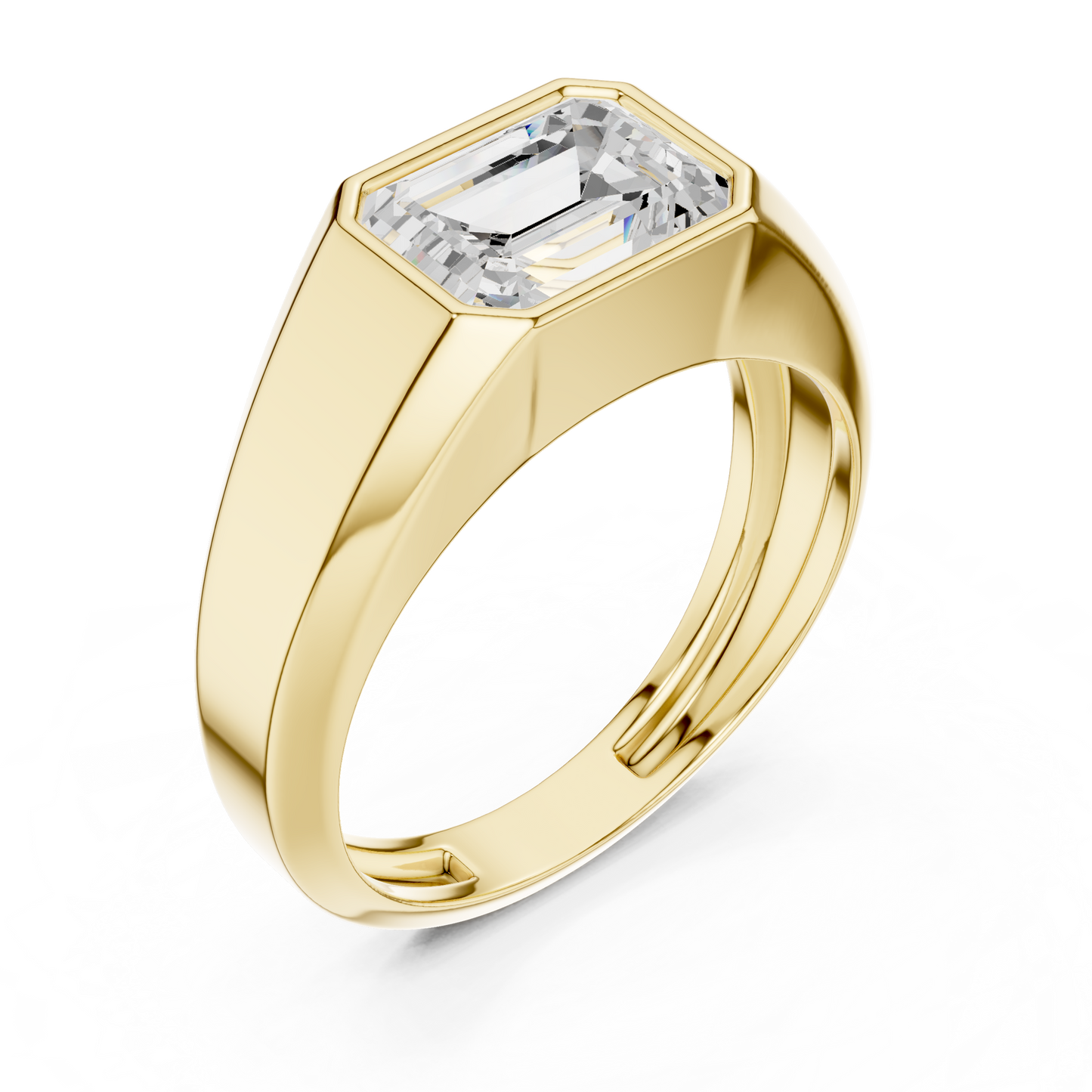 1.8ct Men's Emerald-Cut Diamond Signet Ring in Yellow Gold