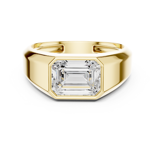 1.8ct Men's Emerald-Cut Diamond Signet Ring in Yellow Gold