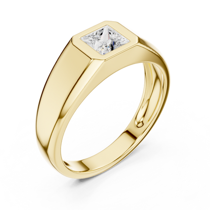 0.5ct Elegant Men's Princess-Cut Diamond Signet Ring in Yellow Gold