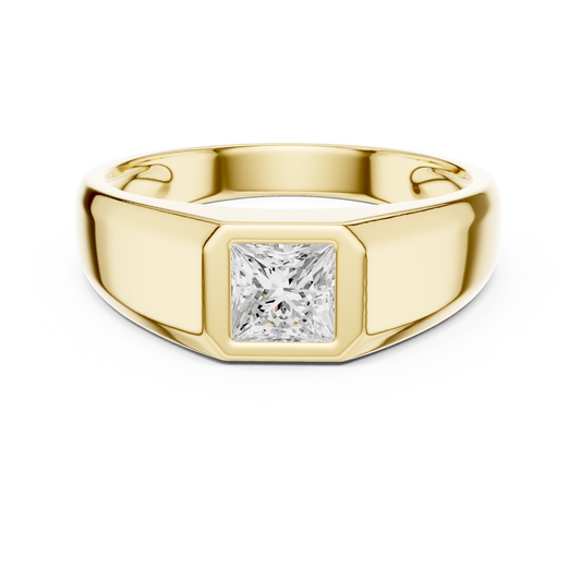 0.5ct Elegant Men's Princess-Cut Diamond Signet Ring in Yellow Gold