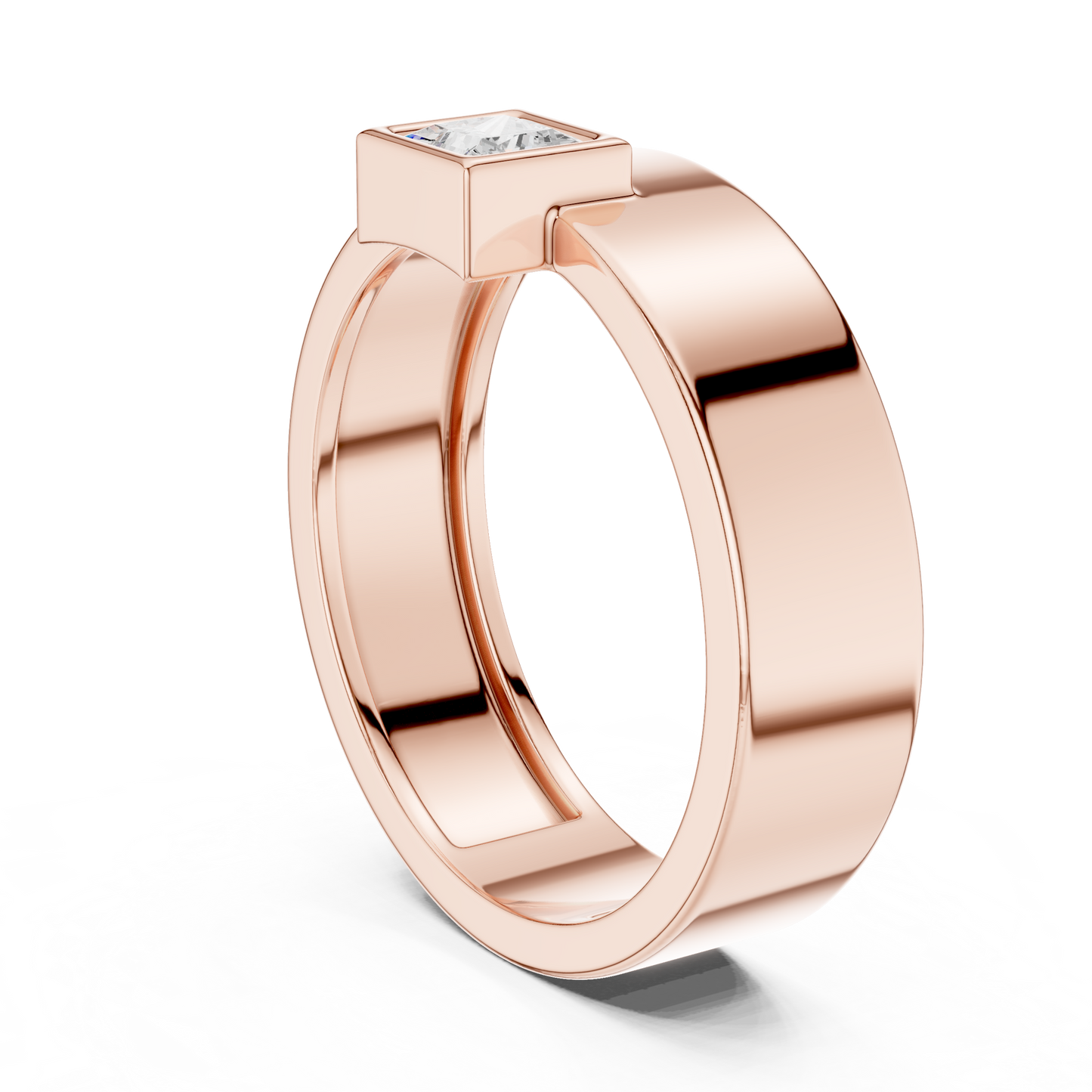 Yellow Gold Princess Cut Diamond Solitaire Band | 0.25CTW Dropped Bezel Minimalist Ring
