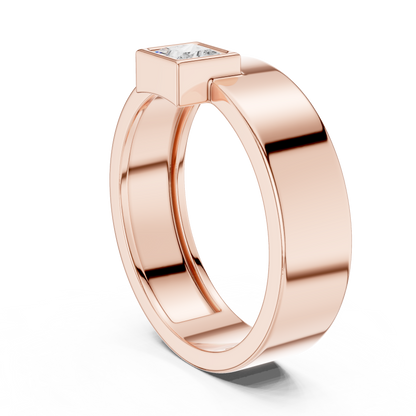 Yellow Gold Princess Cut Diamond Solitaire Band | 0.25CTW Dropped Bezel Minimalist Ring