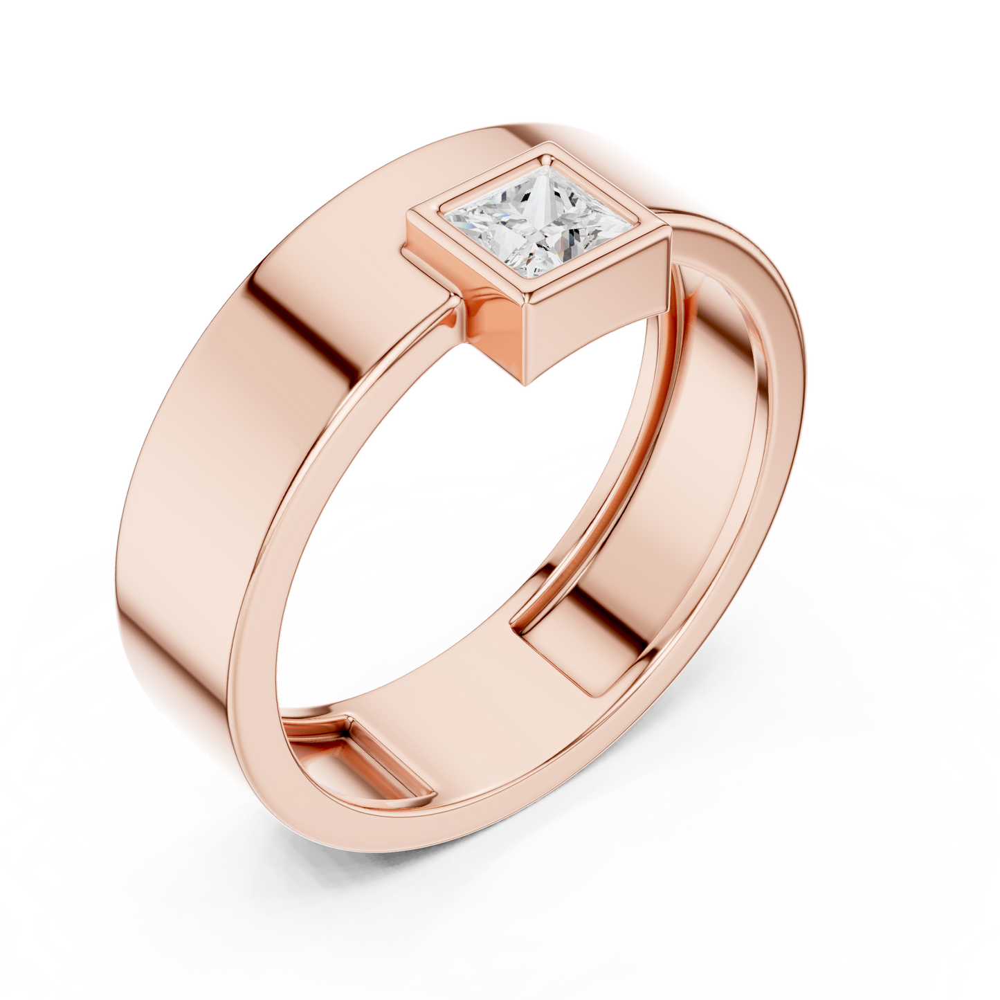 Yellow Gold Princess Cut Diamond Solitaire Band | 0.25CTW Dropped Bezel Minimalist Ring