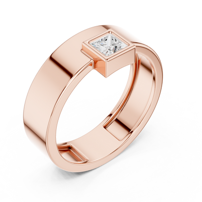 Yellow Gold Princess Cut Diamond Solitaire Band | 0.25CTW Dropped Bezel Minimalist Ring