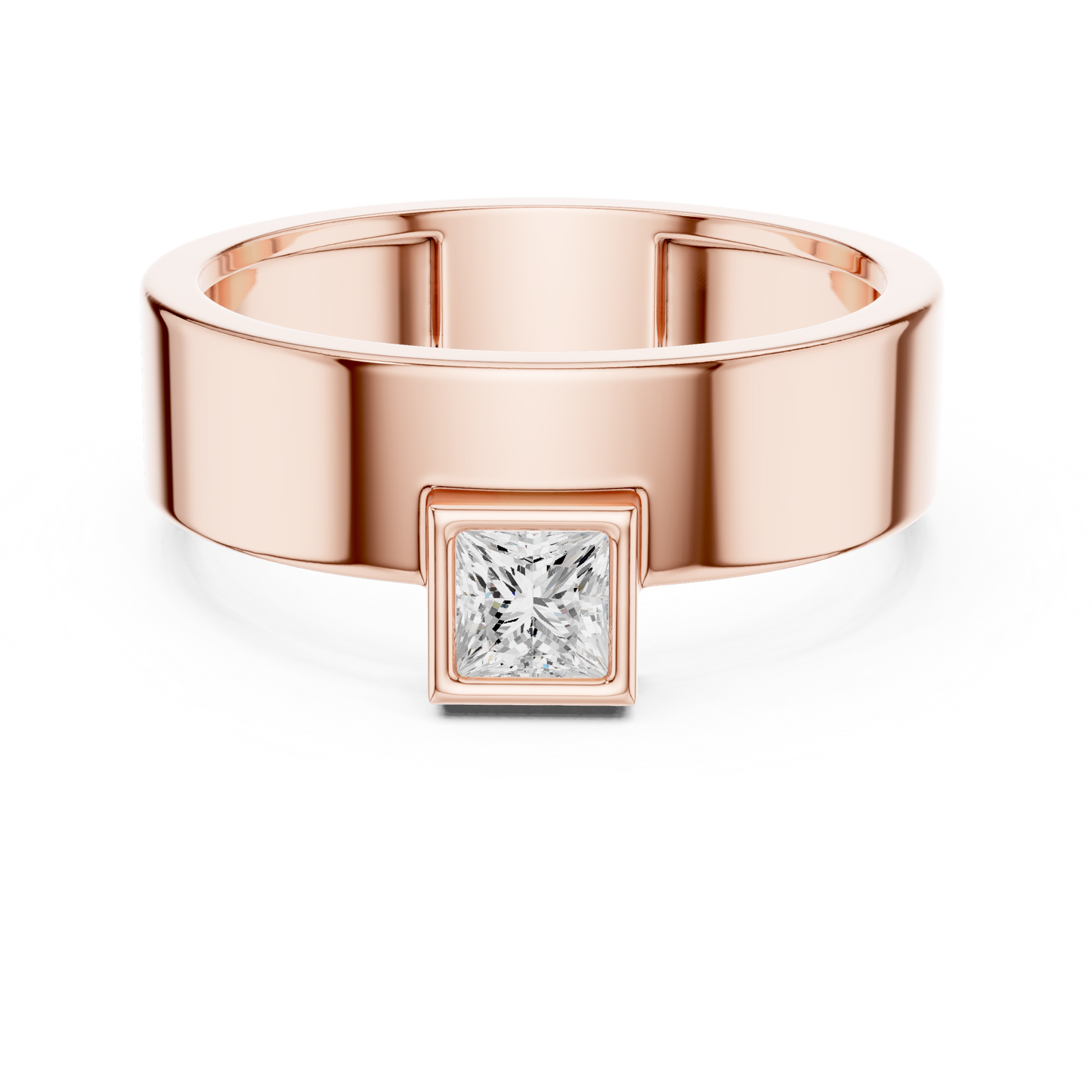 Yellow Gold Princess Cut Diamond Solitaire Band | 0.25CTW Dropped Bezel Minimalist Ring