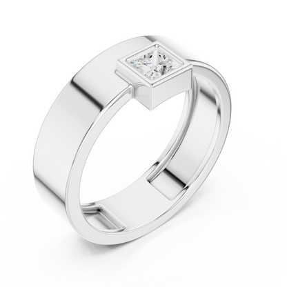 Yellow Gold Princess Cut Diamond Solitaire Band | 0.25CTW Dropped Bezel Minimalist Ring