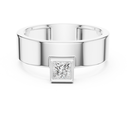 Yellow Gold Princess Cut Diamond Solitaire Band | 0.25CTW Dropped Bezel Minimalist Ring