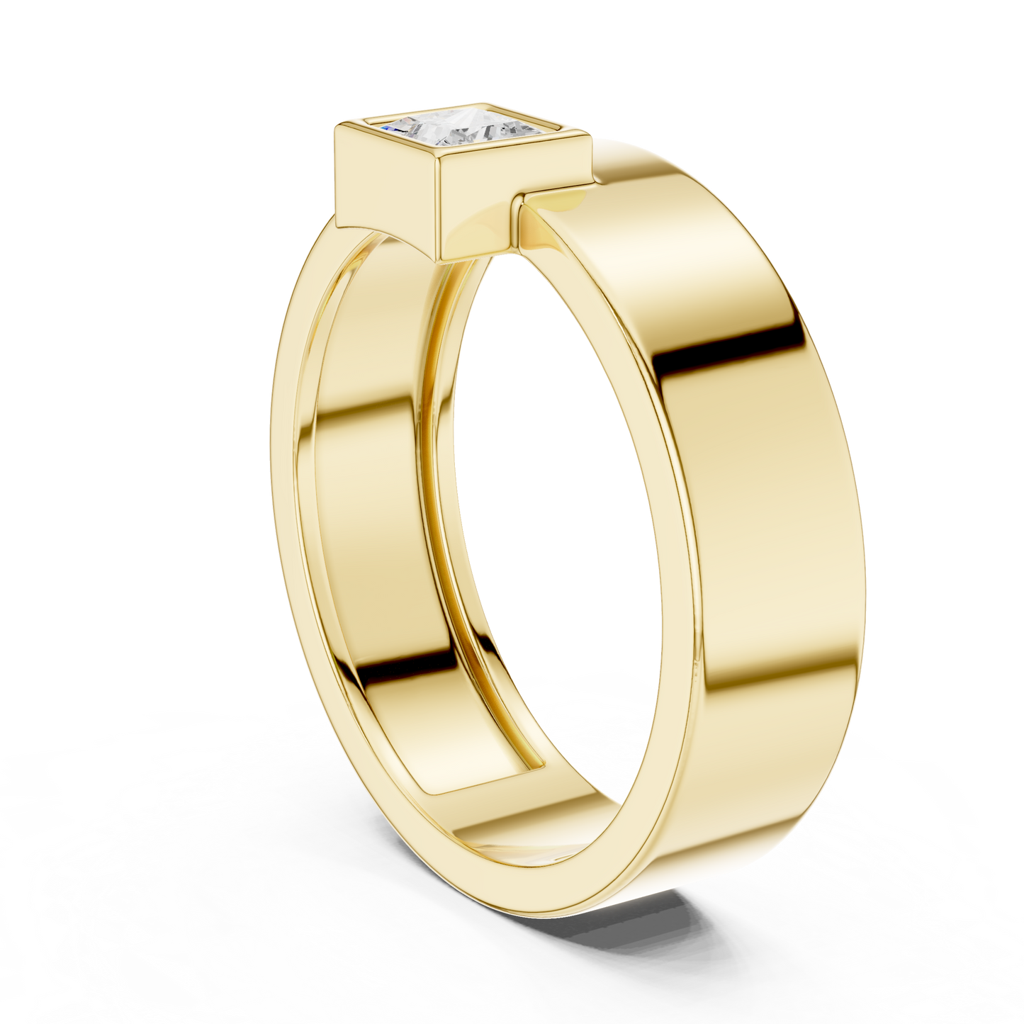 Yellow Gold Princess Cut Diamond Solitaire Band | 0.25CTW Dropped Bezel Minimalist Ring