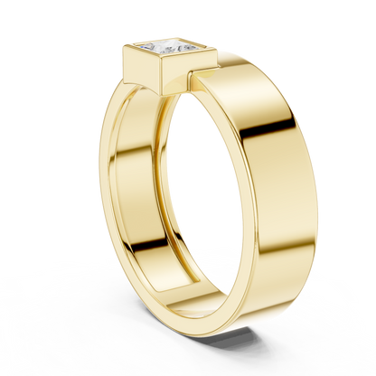 Yellow Gold Princess Cut Diamond Solitaire Band | 0.25CTW Dropped Bezel Minimalist Ring