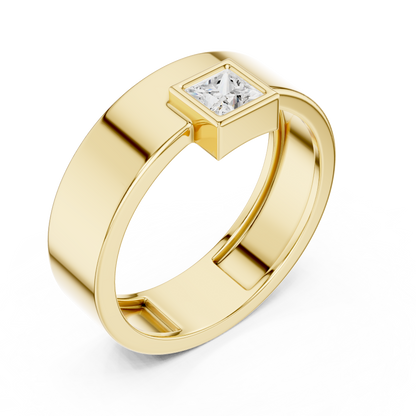 Yellow Gold Princess Cut Diamond Solitaire Band | 0.25CTW Dropped Bezel Minimalist Ring