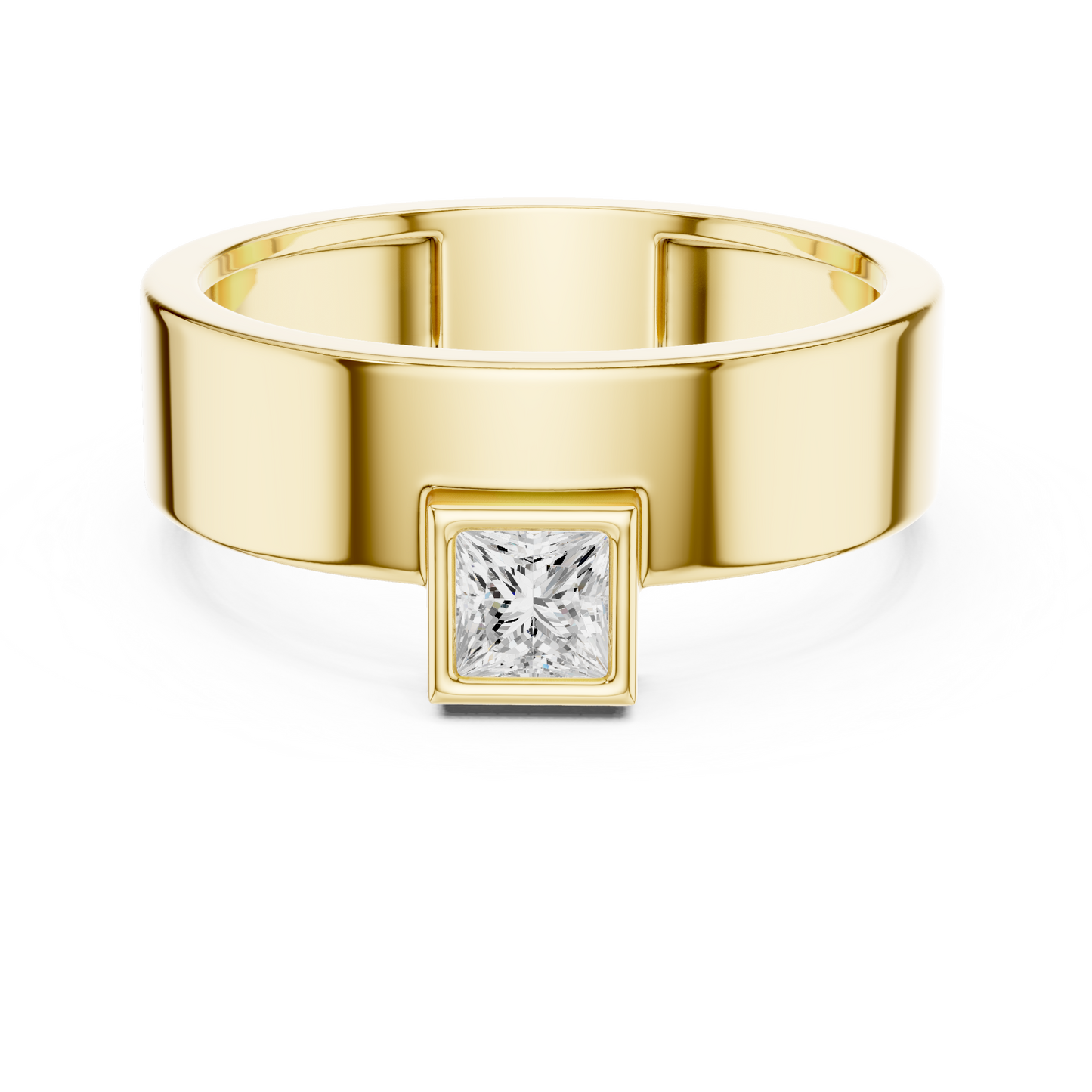 Yellow Gold Princess Cut Diamond Solitaire Band | 0.25CTW Dropped Bezel Minimalist Ring
