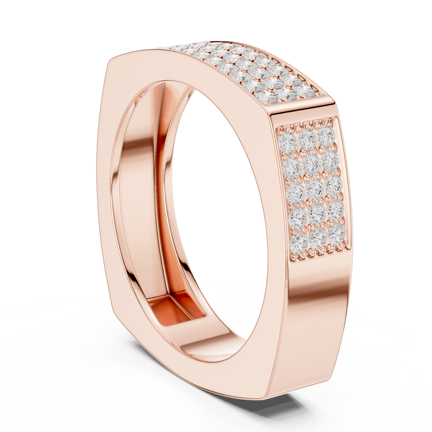 0.53ct Men's Geometric Square-Shank 3-Row Diamond Band in Yellow Gold