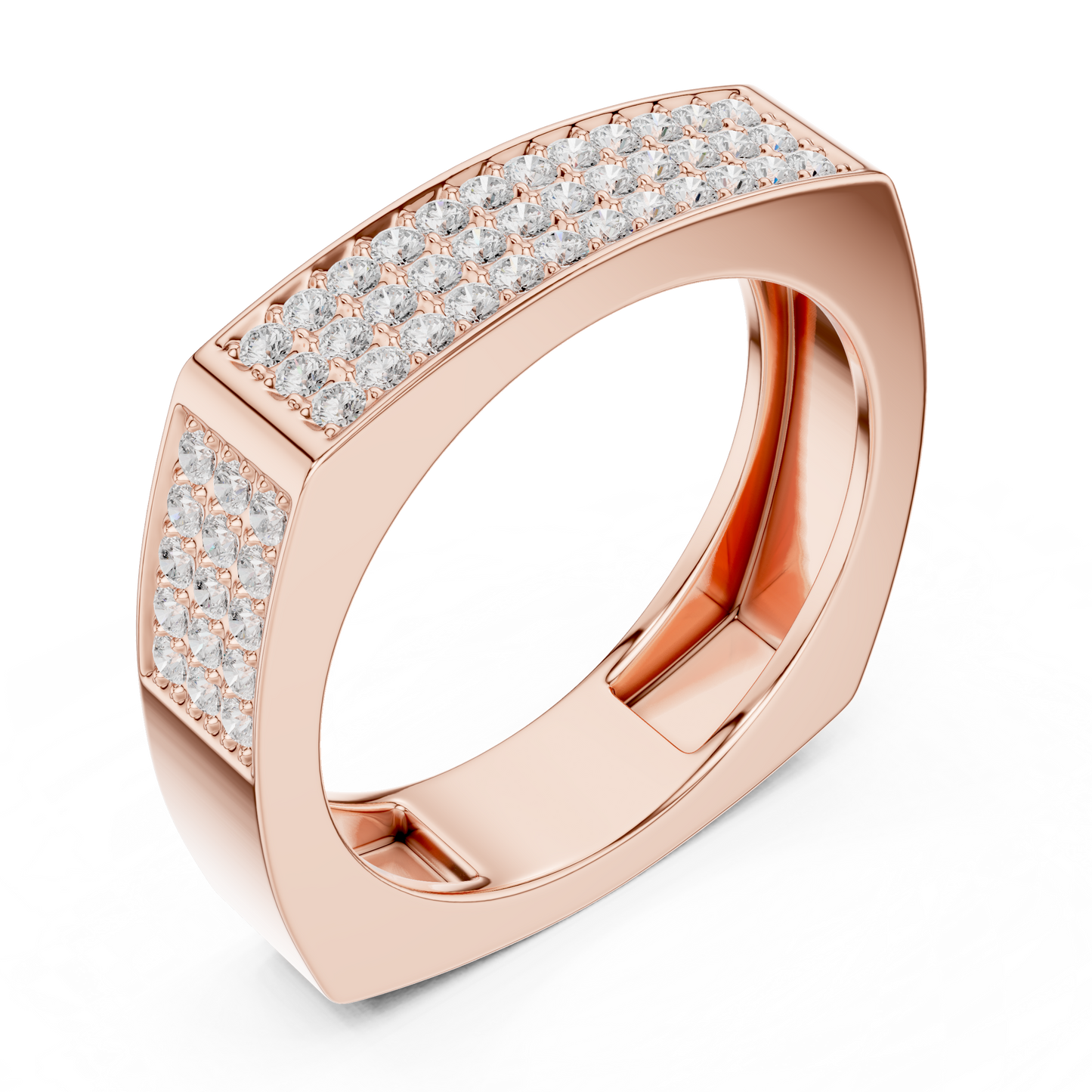 0.53ct Men's Geometric Square-Shank 3-Row Diamond Band in Yellow Gold