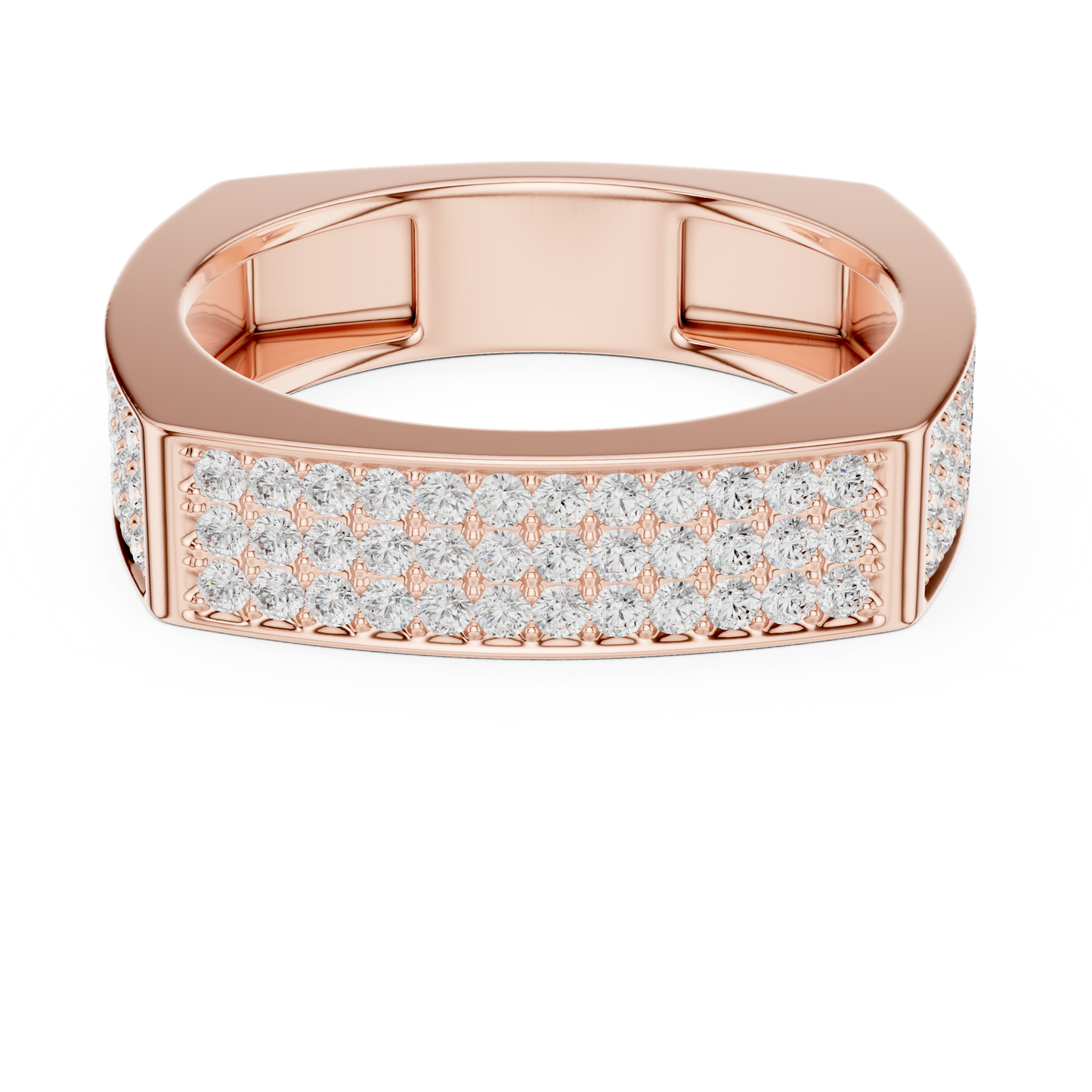 0.53ct Men's Geometric Square-Shank 3-Row Diamond Band in Yellow Gold