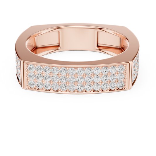 0.53ct Men's Geometric Square-Shank 3-Row Diamond Band in Yellow Gold