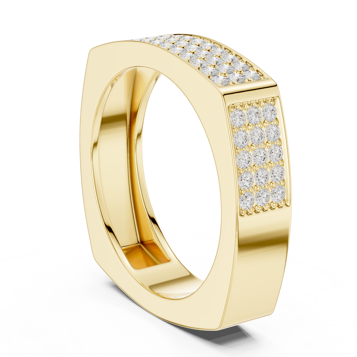 0.53ct Men's Geometric Square-Shank 3-Row Diamond Band in Yellow Gold