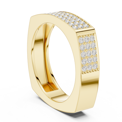 0.53ct Men's Geometric Square-Shank 3-Row Diamond Band in Yellow Gold