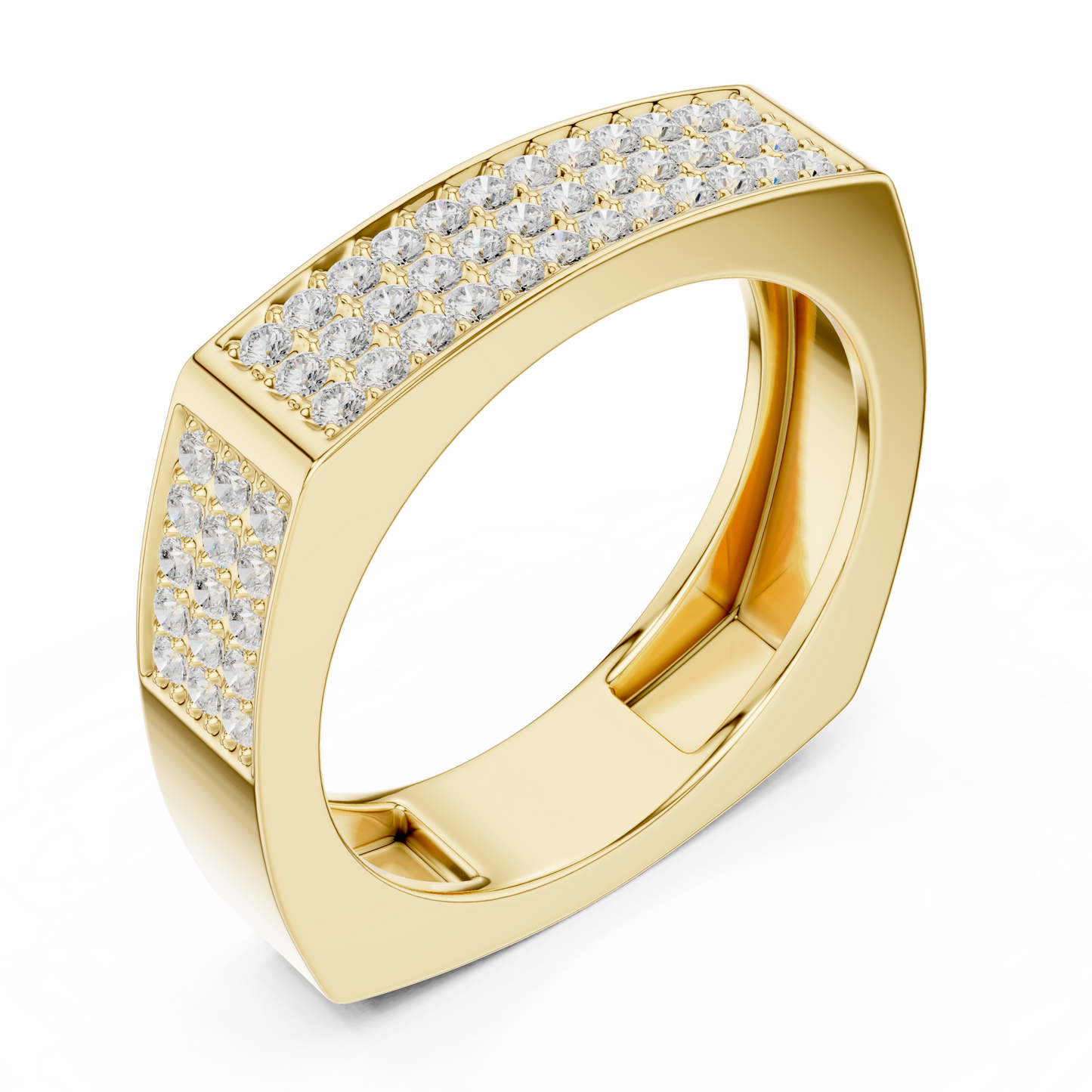 0.53ct Men's Geometric Square-Shank 3-Row Diamond Band in Yellow Gold