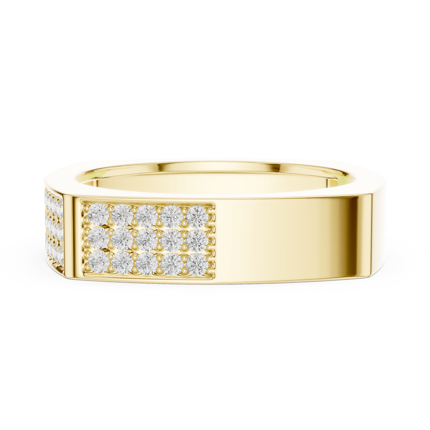 0.53ct Men's Geometric Square-Shank 3-Row Diamond Band in Yellow Gold